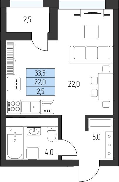 1 комнатная квартира 32,25 кв.м.