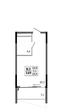 Апартамент площадью 29,9 кв.м