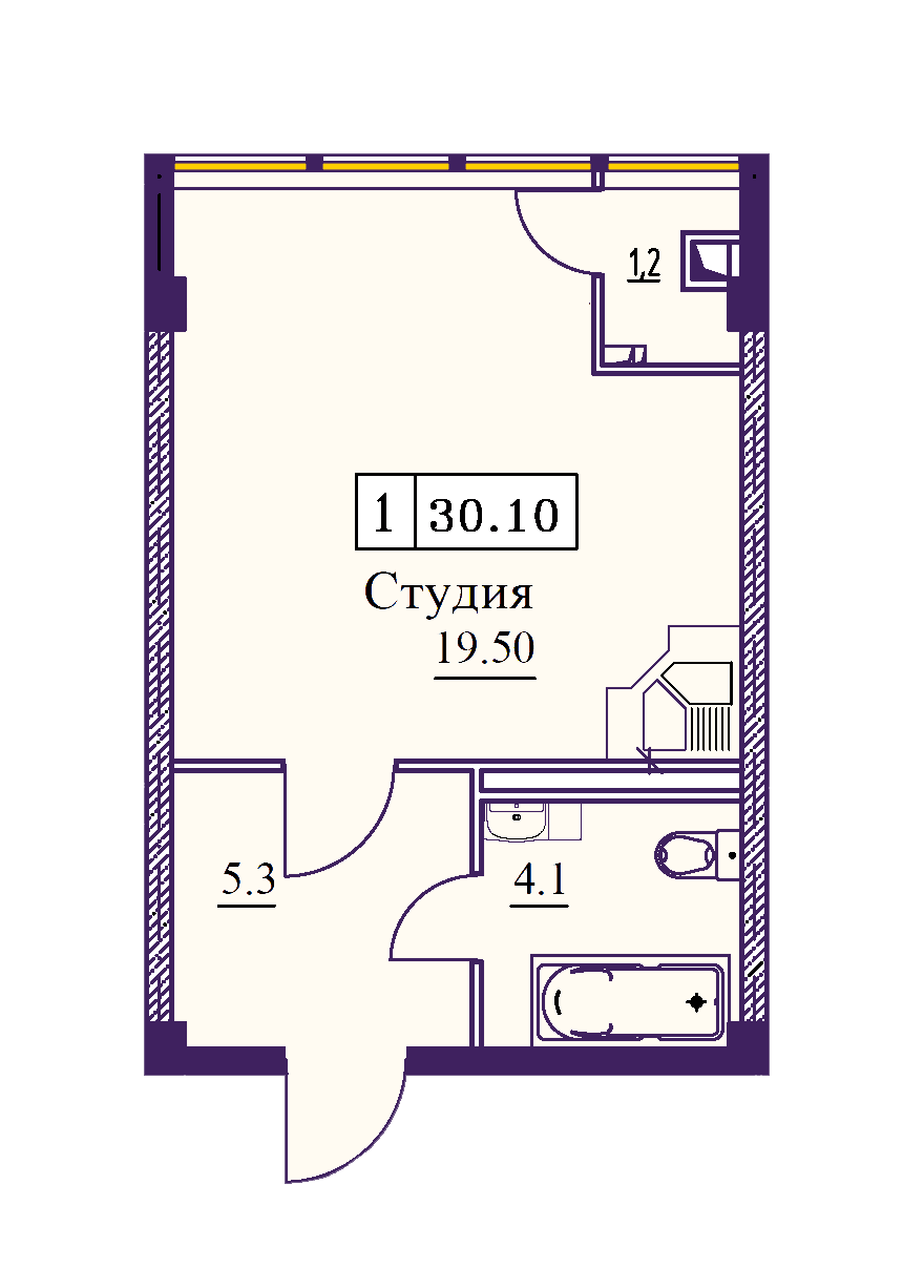 1 комнатная квартира 30,1 кв.м