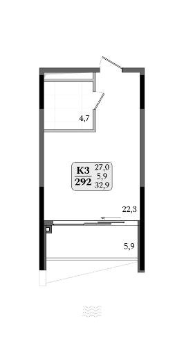 Апартамент площадью 32,9 кв.м