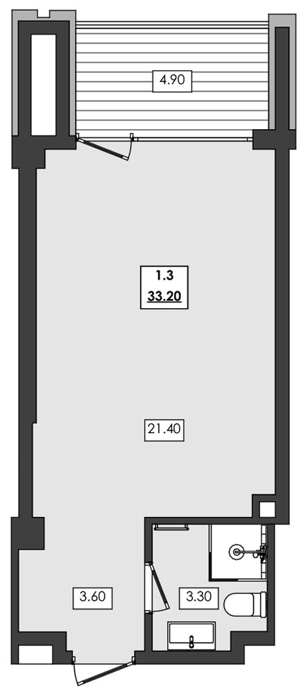 Апартаменты площадью 33,2 кв.м.