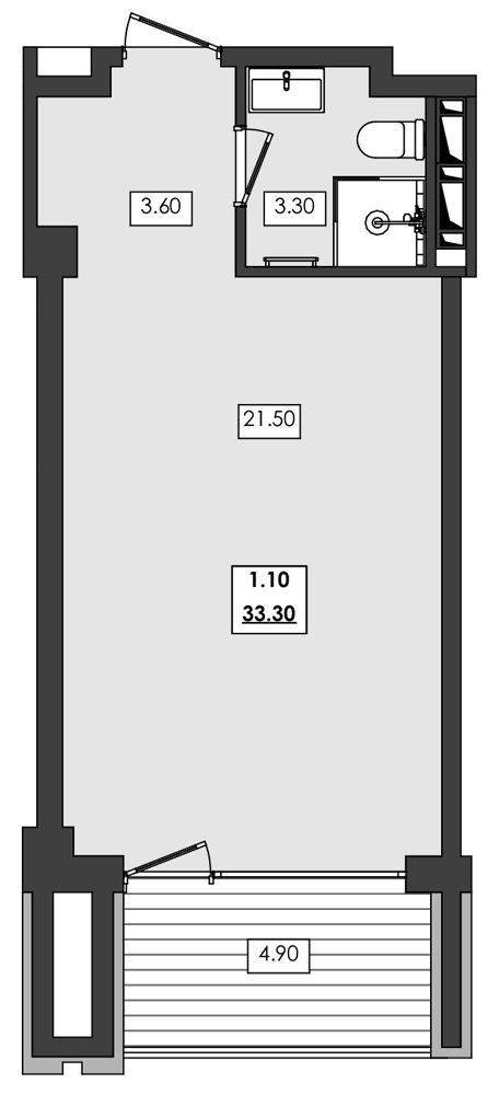 Апартаменты площадью 33,3 кв.м.