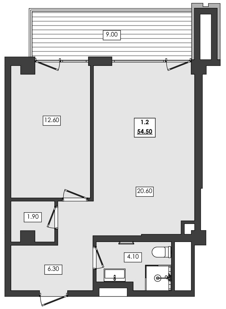 Апартаменты площадью 54,5кв.м.