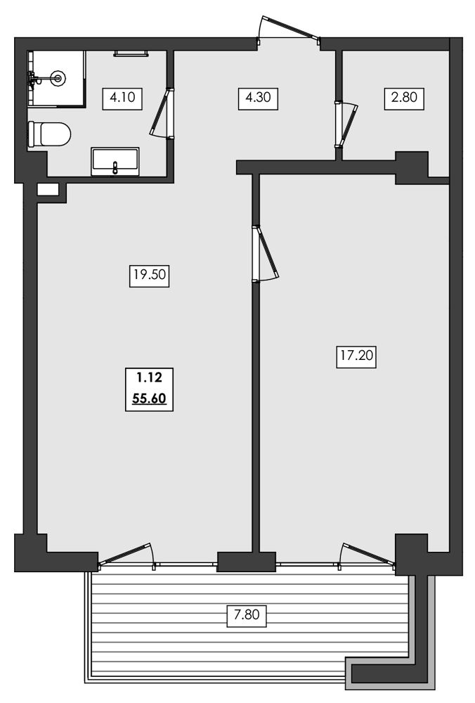 Апартаменты площадью 55,6 кв.м.