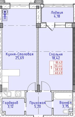 1 комнатная 60,63 кв.м