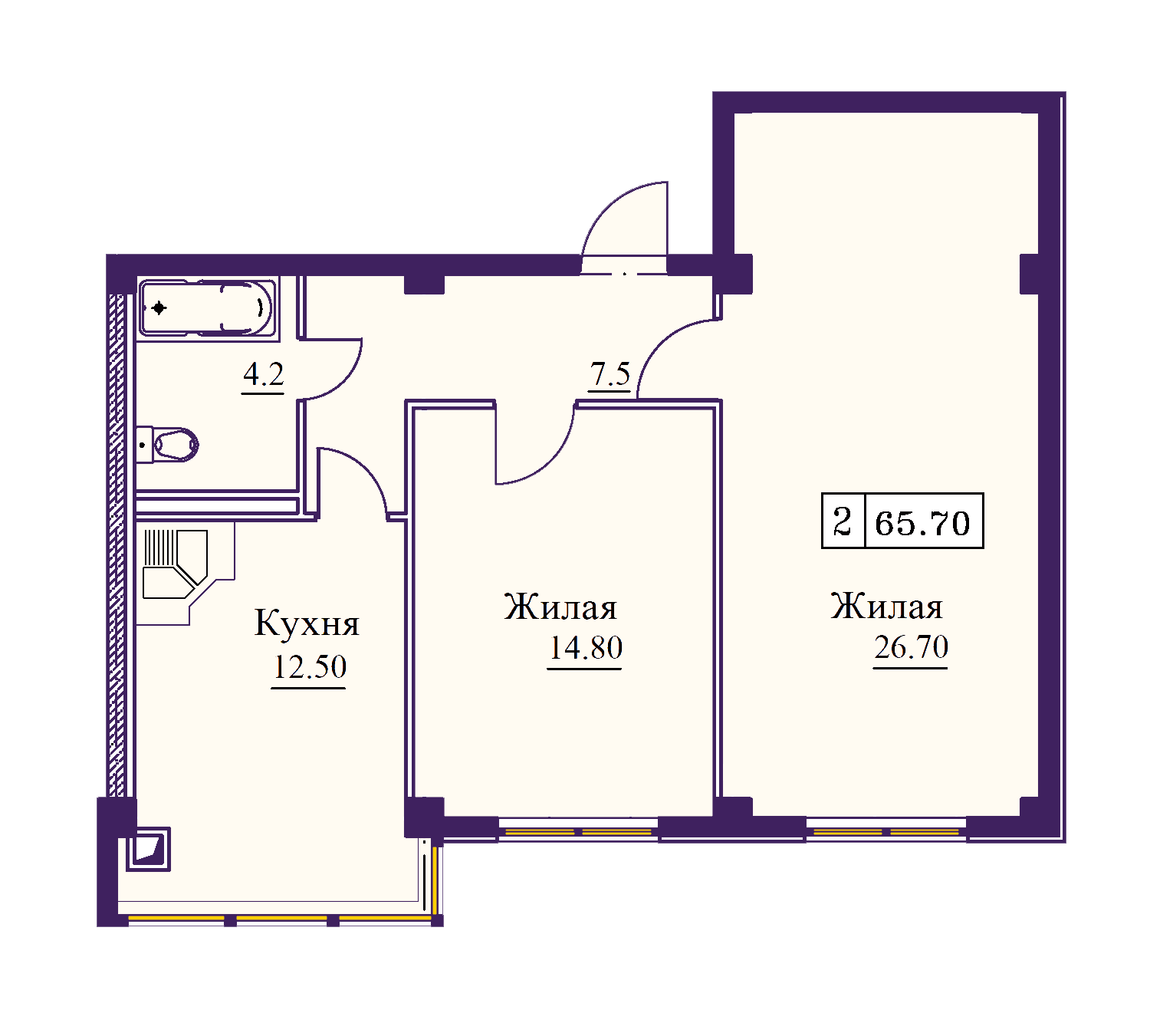 2 комнатная квартира 65,7 кв.м