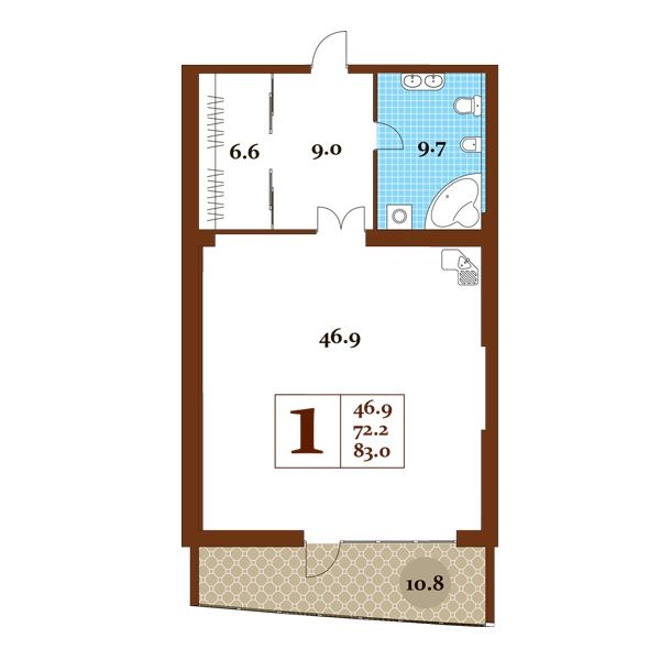 Апартамент площадью 83,0 кв.м