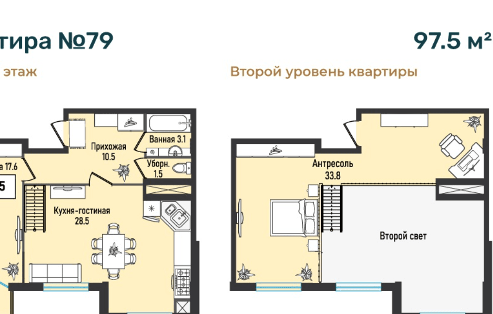 Двухуровневая квартира, 97,5 кв.м.